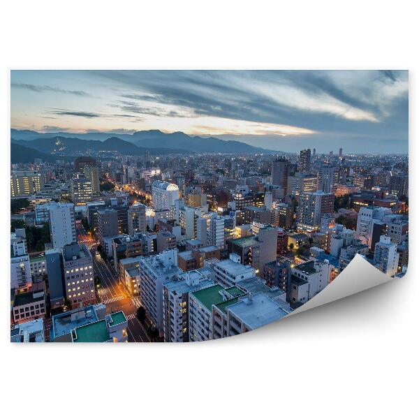 Fototapet vintage Panorama orașului Sapporo dintr-o vedere de pasăre a munților