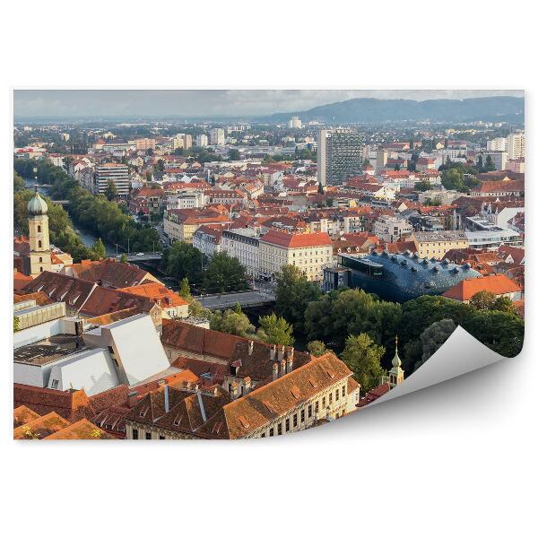 Decor fototapet Graz Austria Copaci Poduri Cladiri Case Munti Cer Nori