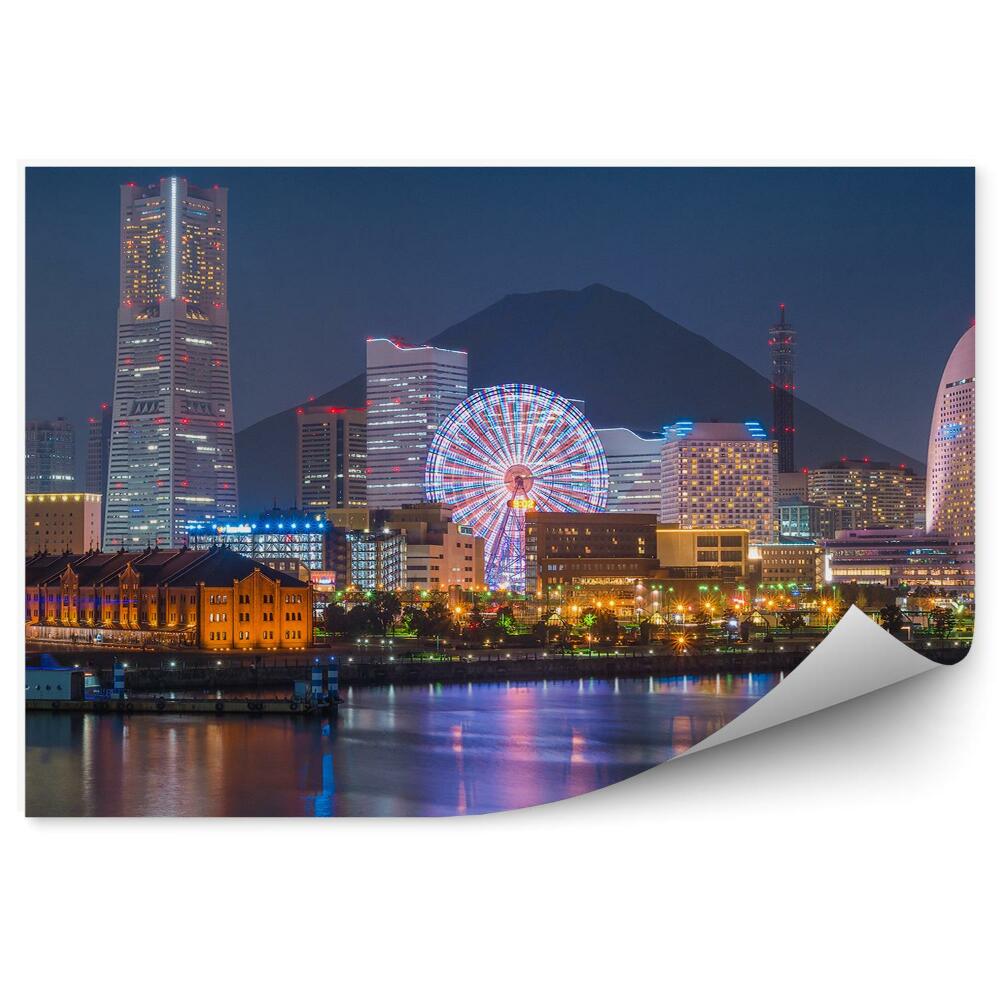 Decor fototapet Orizontul Orașului Yokohama Muntele Fuji Amurgul Luminează Noaptea