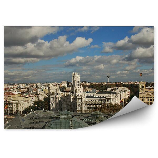 Fototapet vintage Madrid Oraș Panoramă Clădiri Plante Cer Nori