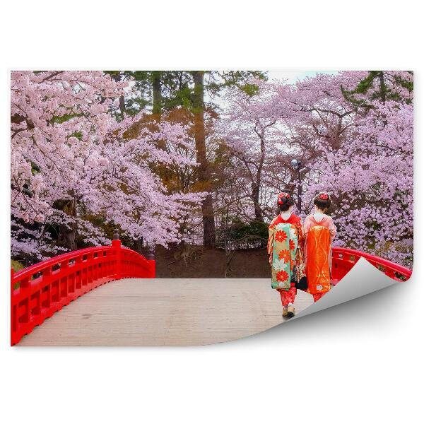 Fototapet pentru perete Red bridge geisha kimono natură copaci