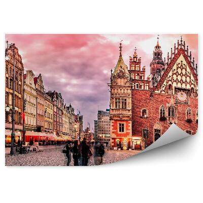 Fototapet perete Piața Din Wrocław Primărie Oameni Apus De Soare