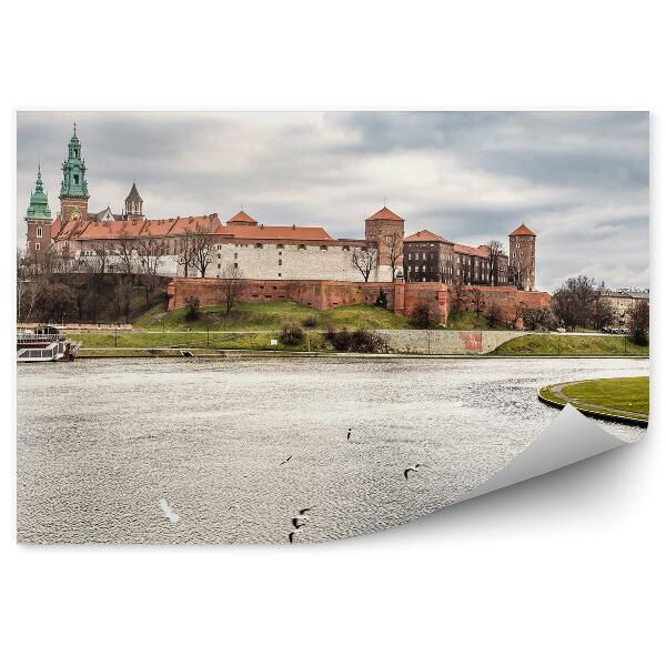 Fototapet vintage Vedere Panoramică Wisła Cracovia Bărci Wisła Nori Plante