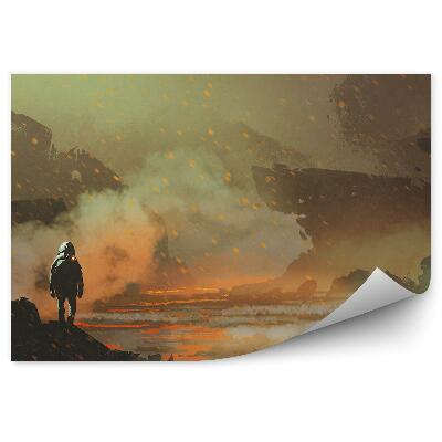 Fototapet vintage Astronaut Planetă Apă Vulcan Lavă