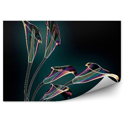 Decor fototapet Flori colorate crini pe fundal de sticlă neagră