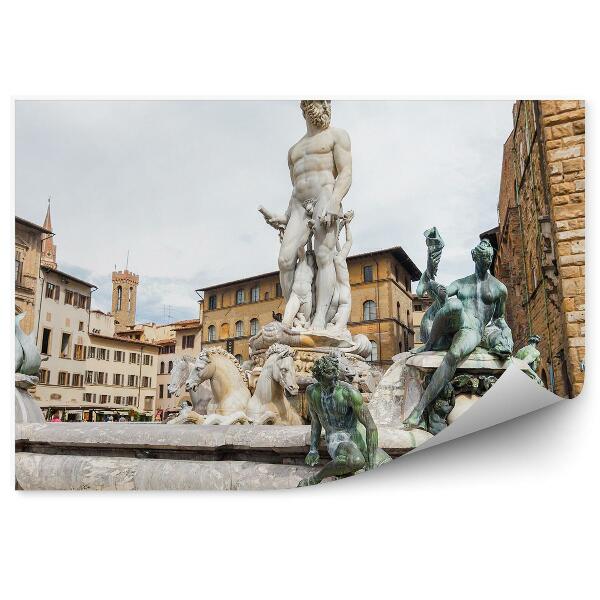 Fototapet Fântâna Lui Neptun Clădiri Cer Înnori Florența Italia