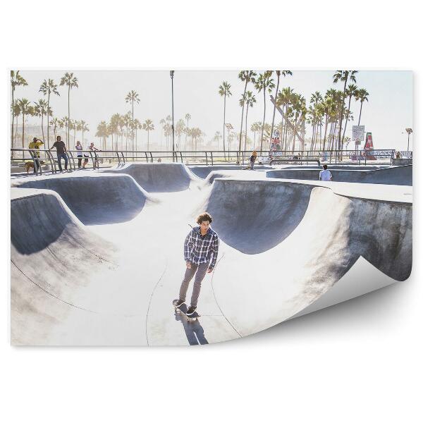 Fototapet vintage Skatepark palmieri adolescent cer
