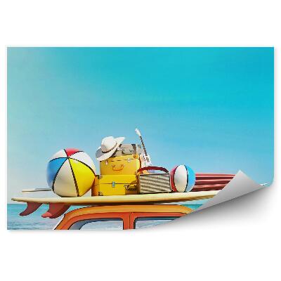 Fototapet perete Valize de vacanță malul mării nisip mașină