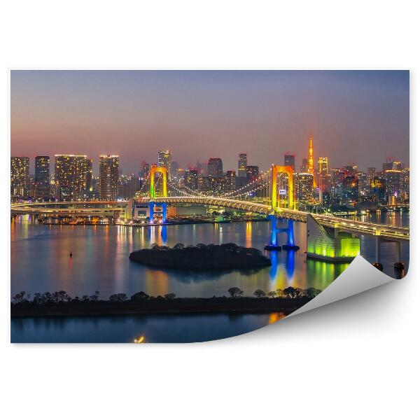 Fototapet Japonia oraș orizontul orașului lumini colorate pod colorat