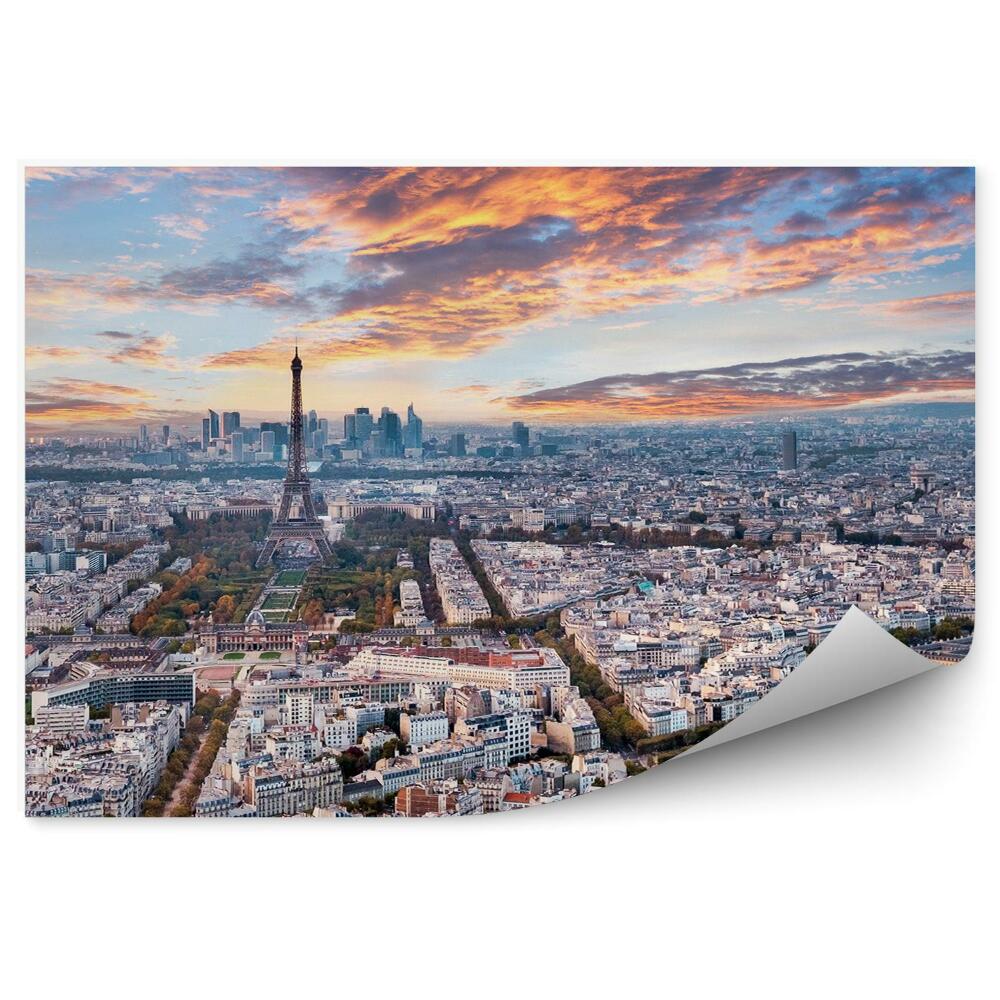 Fototapet perete Vedere Aeriană Paris Clădiri Oraș Apus De Soare Nori