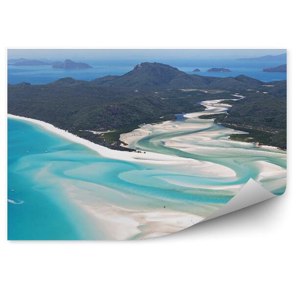 Fototapet vintage Vedere Aeriană A Bărcilor Oceanice Pe Plajă Din Munții Whitsunday Island