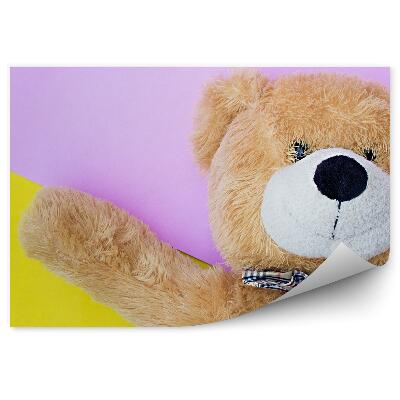 Fototapet vintage Ursuleț de pluș fundal galben roz