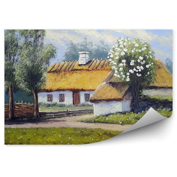 Decor fototapet Cabana, Lac, Copaci, Cer, Păsări, Flori, Imagine, Ucraina