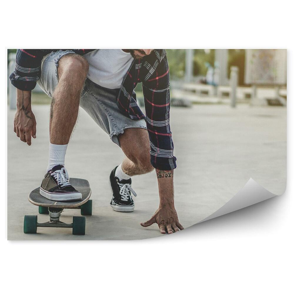 Fototapet vintage Skateboard om beton beton plante verzi