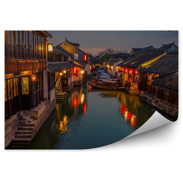 Fototapet perete China găzduiește bărci lumini de canal noapte