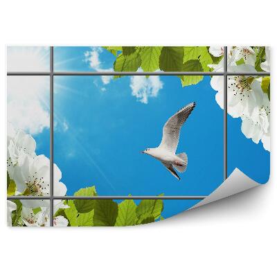 Decor fototapet Alb pasăre albă înflorire copac albastru cer