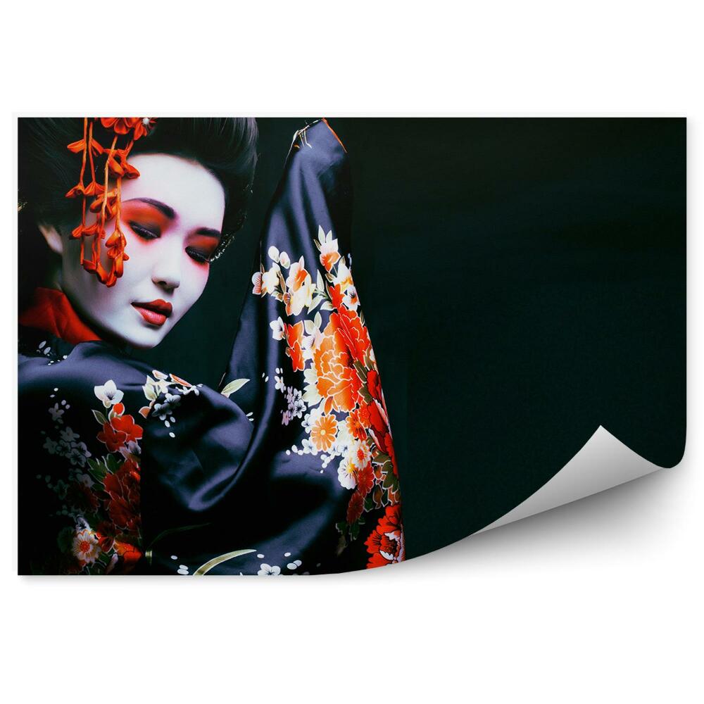 Fototapet vintage Portret tânăr de gheișă cu machiaj kimono