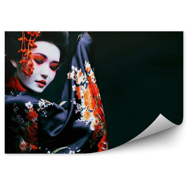 Fototapet vintage Portret tânăr de gheișă cu machiaj kimono