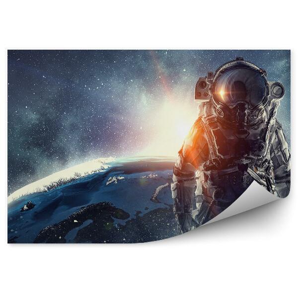 Fototapet vintage Astronaut Spațiu Exterior Planetă Pământ Cer Stele Lumini