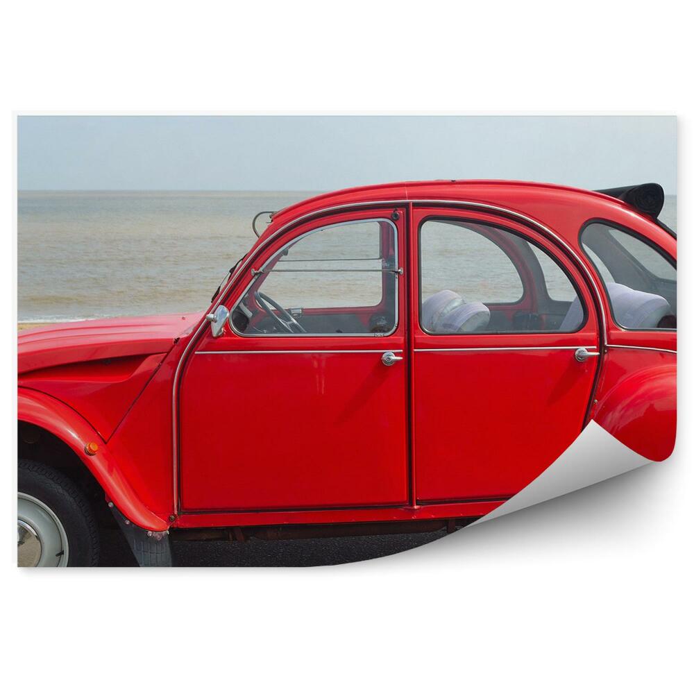 Decor fototapet Citroen 2CV roșu clasic pe plajă