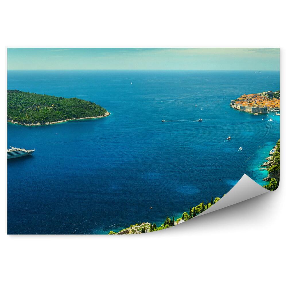 Fototapet vintage Vedere Panoramică Asupra Iahtului Orașului Dubrovnik, Norii Verzi Ai Cerului Oceanului