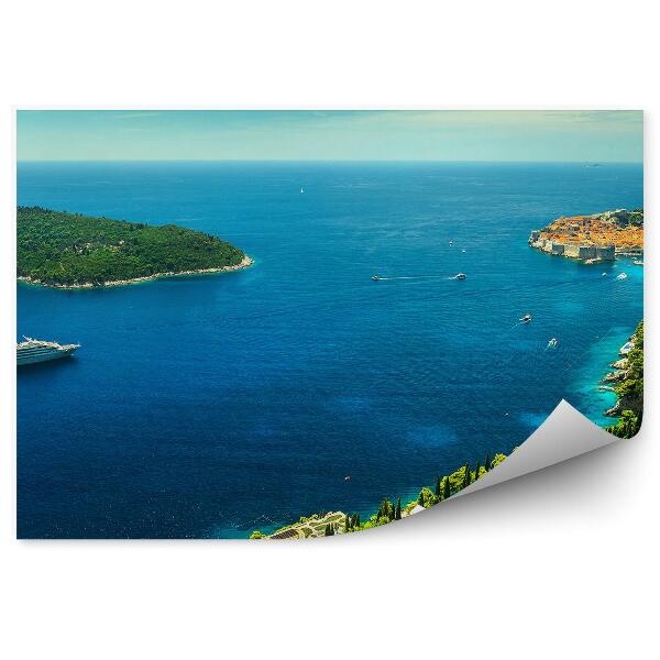 Fototapet vintage Vedere Panoramică Asupra Iahtului Orașului Dubrovnik, Norii Verzi Ai Cerului Oceanului