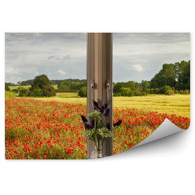 Decor fototapet Grădina cu flori de mac din apropierea casei