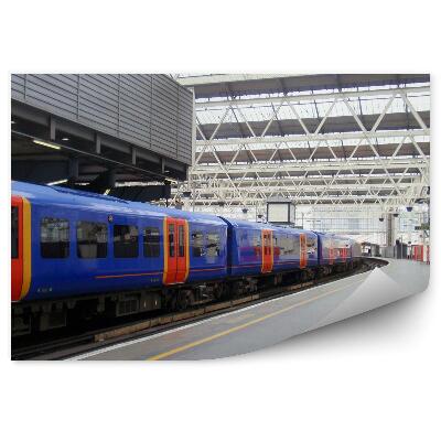 Fototapet pentru perete Stație mare de lumină tren albastru