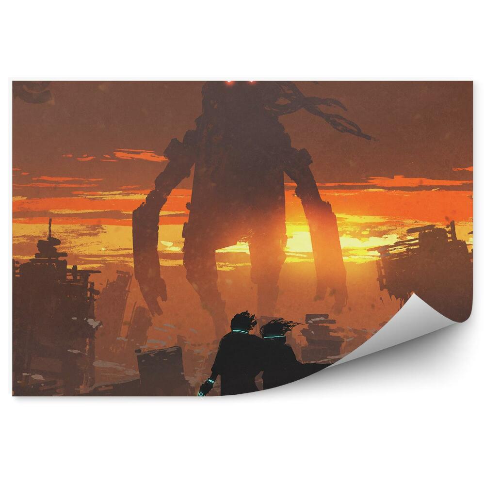 Fototapet pentru perete O Pereche De Arme Robot Uriaș Distruge Orașul