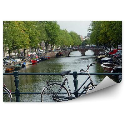 Fototapet perete Canal, biciclete, pod, bărci, oraș