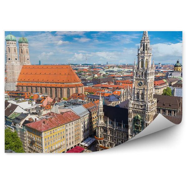 Fototapet vintage Panorama Cladiri Catedrala Copaci Munich Germania Cer Nori