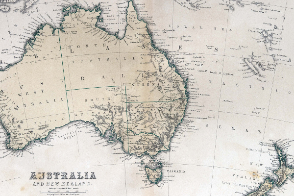 Fototapet perete Harta Australiei și a Noii Zeelande din 1870