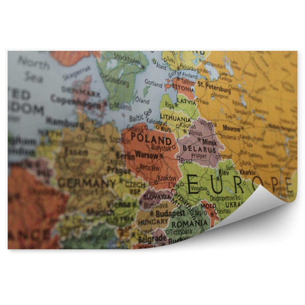 Decor fototapet Harta țărilor din Europa cu numele marilor orașe
