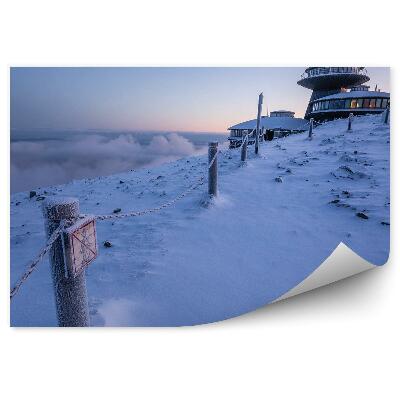 Fototapet vintage Apus De Soare În Zăpadă De Iarnă Vârf De Munte