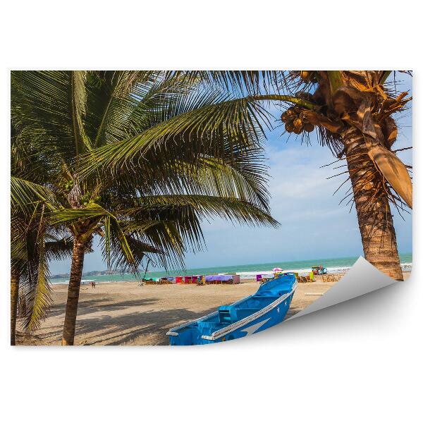 Decor fototapet Turişti Cu Barca De Plajă Cu Palmieri De Cocos