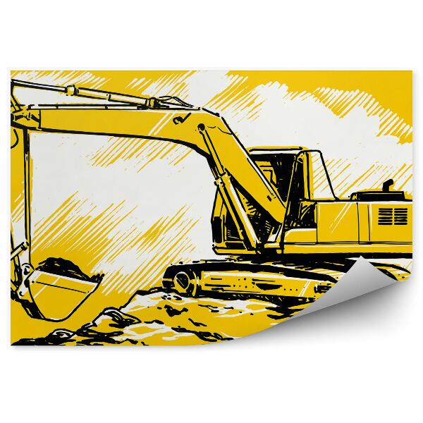 Fototapet vintage Excavator de constructii desen pamant galben