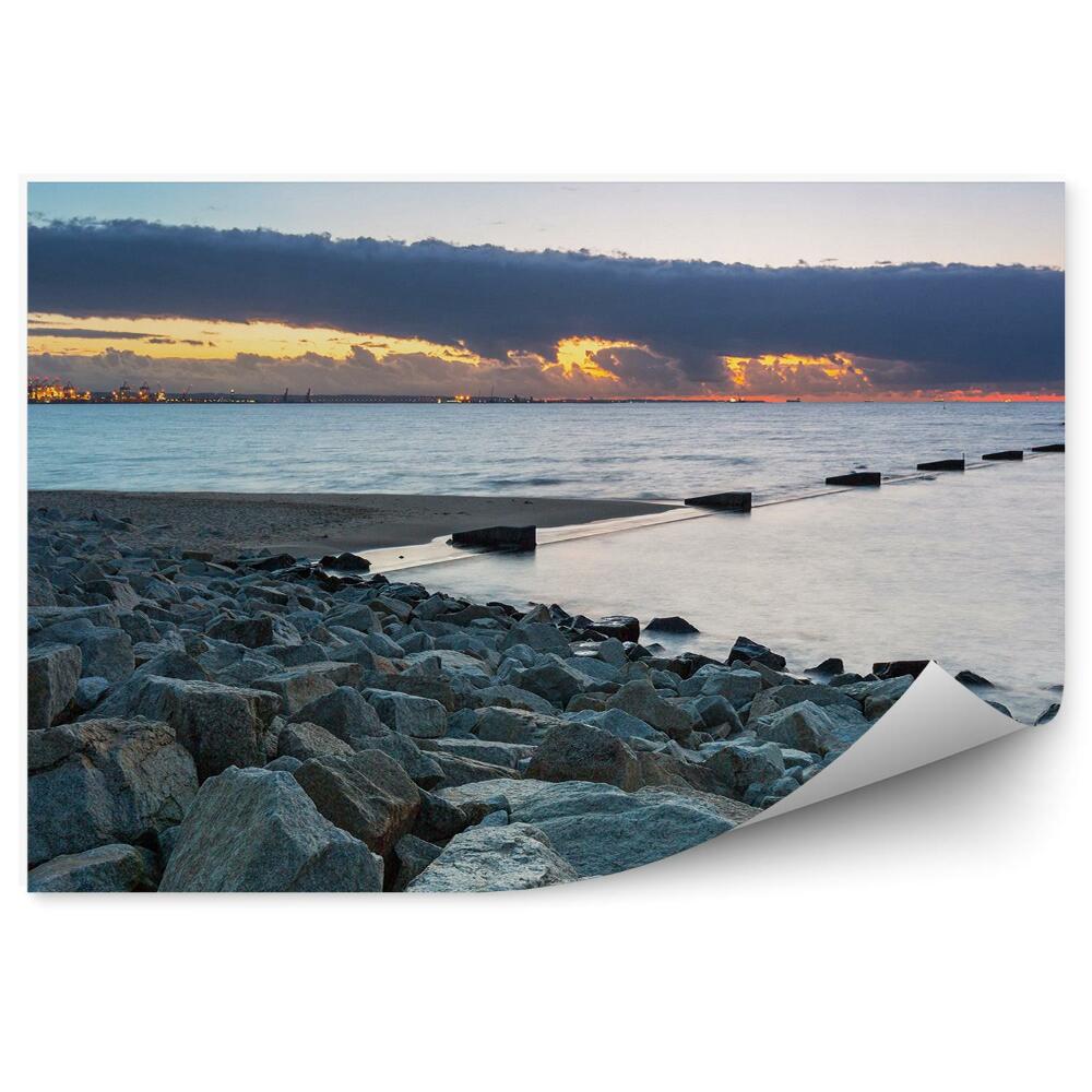 Decor fototapet Pietre Pe Plajă, Malul Mării, Oraș Iluminat