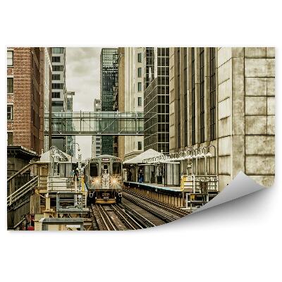 Fototapet pentru perete Transport cu trenul șinele de cale ferată orașului
