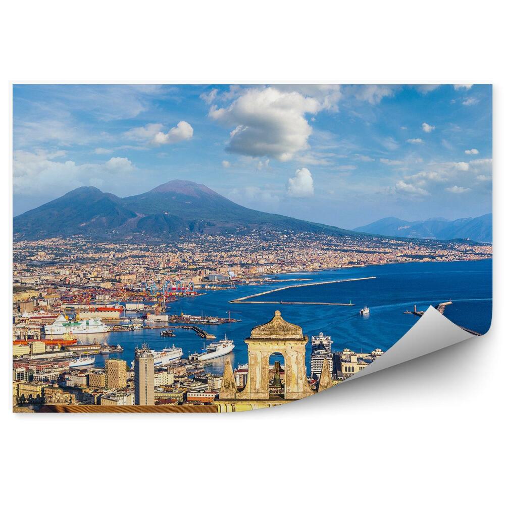 Fototapet perete Panorama Orașelor Napoli Venezuela Italia Clădiri Mare Munți Cer Nori Nave