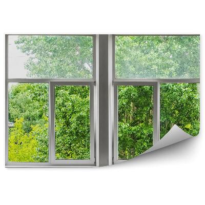 Fototapet perete Vedere a copacilor verzi din fața ferestrei apartamentului