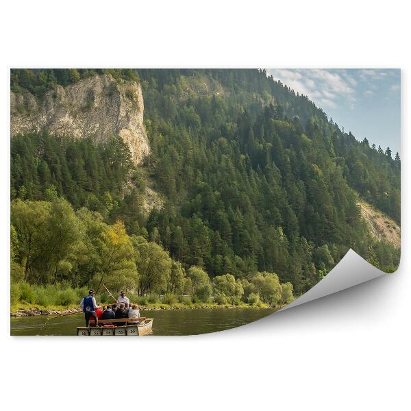 Fototapet vintage Vedere La Munții Pieniny, Mergând Cu Rafting Pe Râul Dunajec