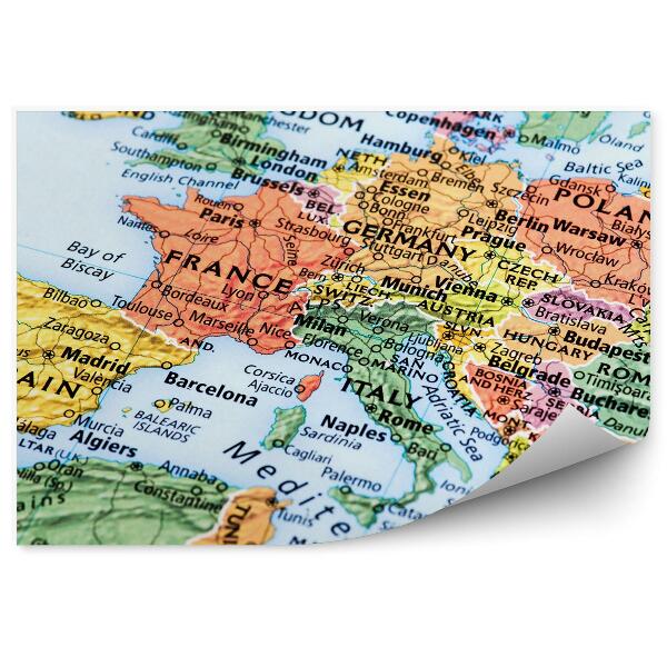 Fototapet Harta Europei Țările din vestul Europei Orașe majore