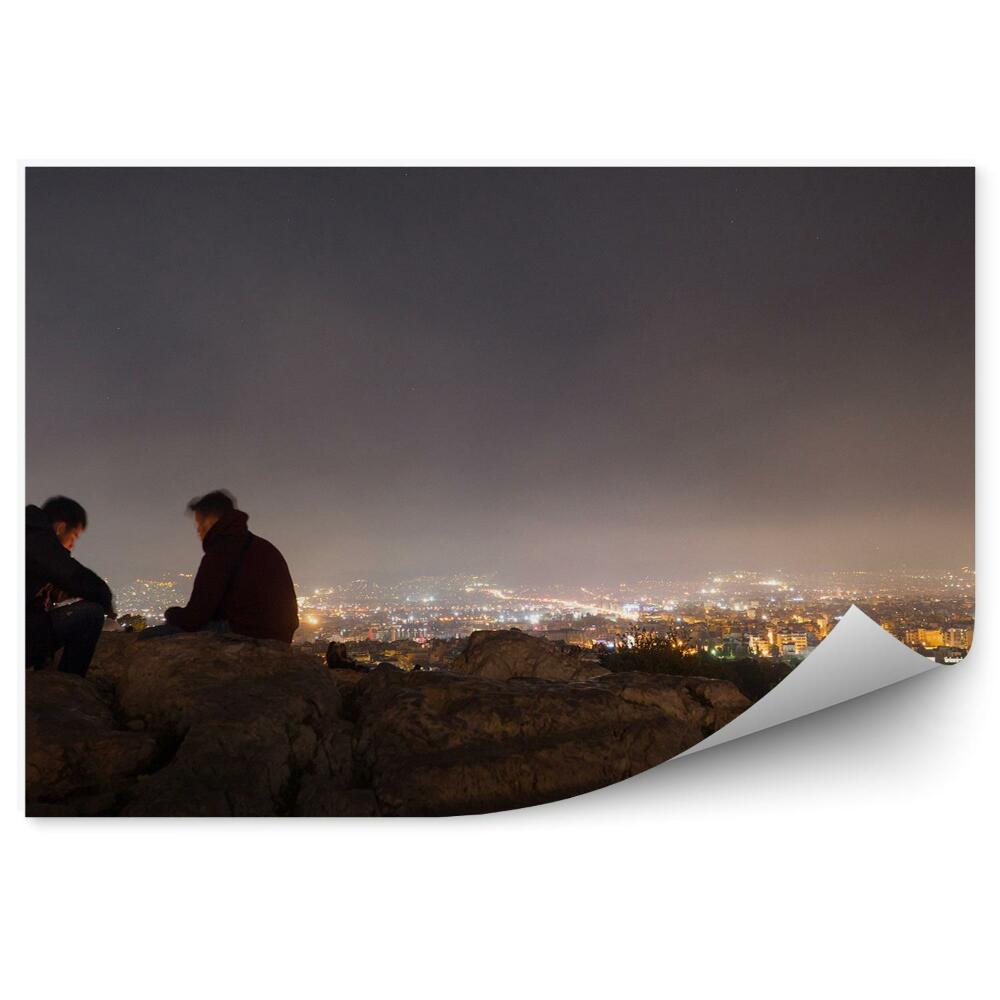 Fototapet pentru perete Clădiri Lumini Stânci Oameni Noapte Atena Grecia