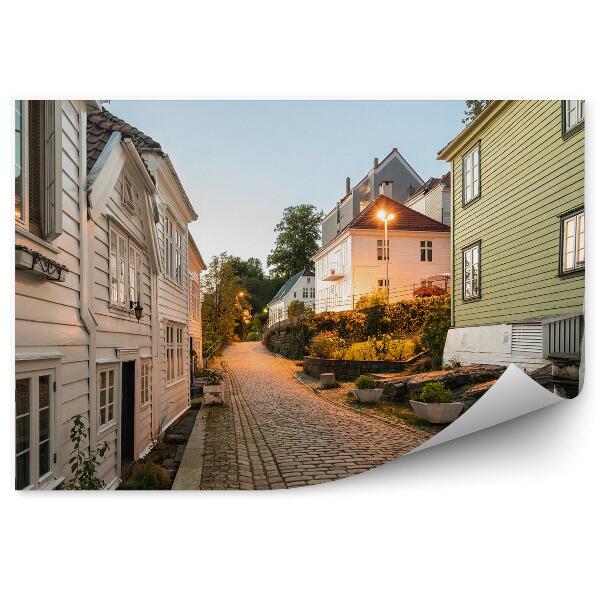 Fototapet perete Orașul lumini stradale găzduiește Bergen Norvegia