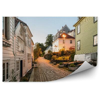 Fototapet perete Orașul lumini stradale găzduiește Bergen Norvegia
