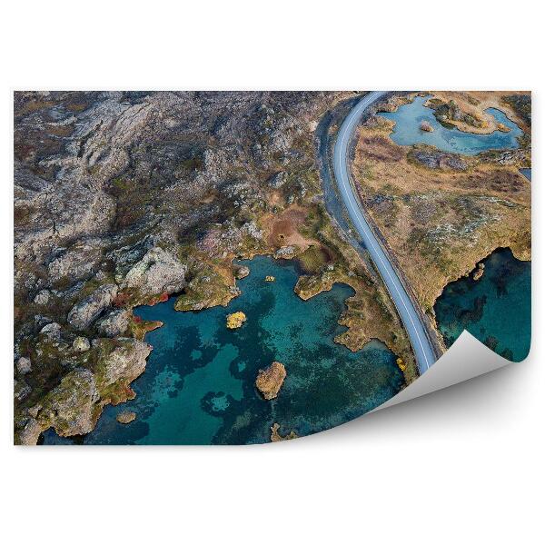 Decor fototapet Islanda fotografie aeriană peisaj drum stânci apă