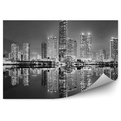 Fototapet Zgârie-Nori Alb-Negru Din Hong Kong Umbră Lumini