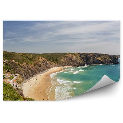 Fototapet Minunate Plaja Arrifana Cladiri Copaci Stânci Valurile Oceanului