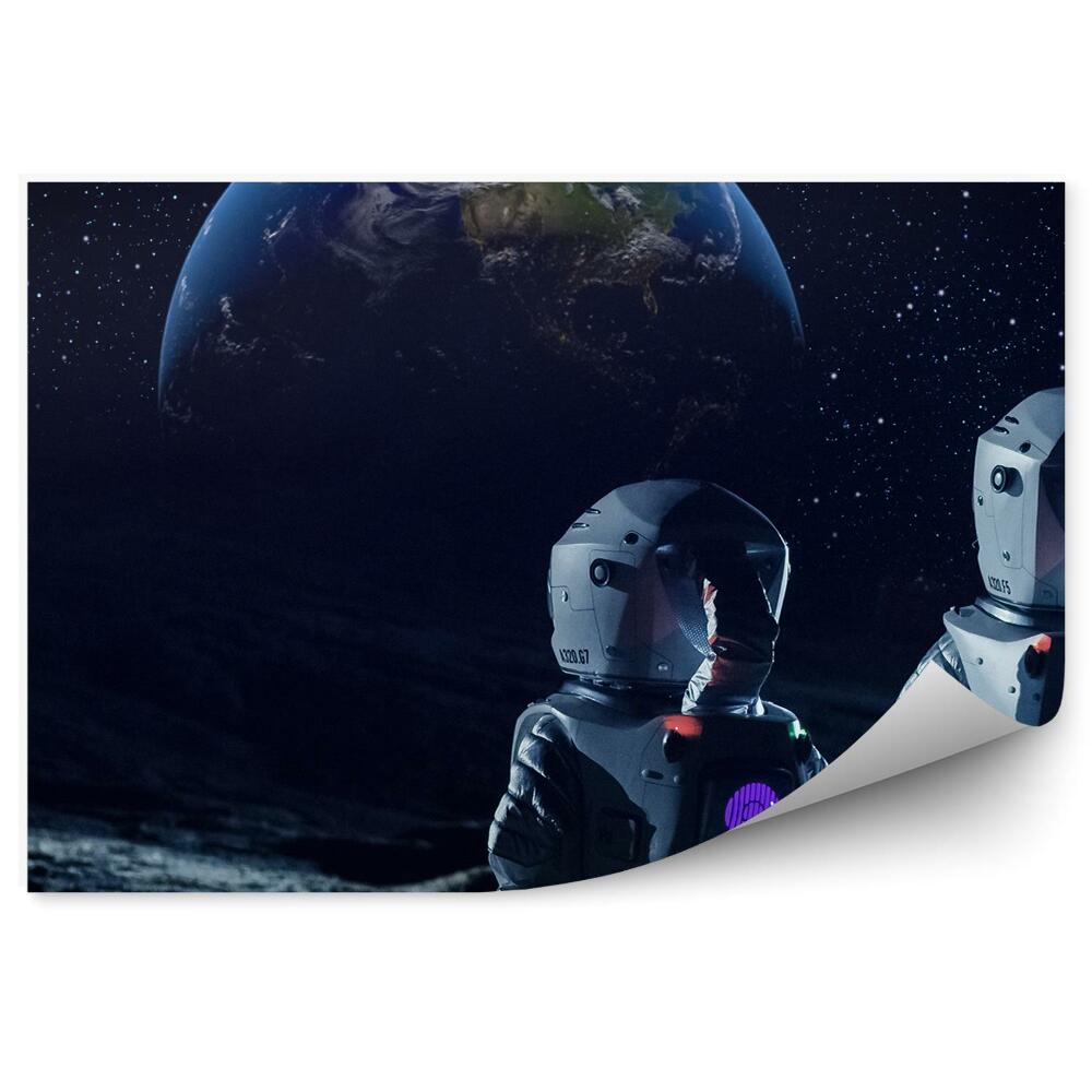 Decor fototapet Astronauți Planeta Pământ Cer Stele Lună