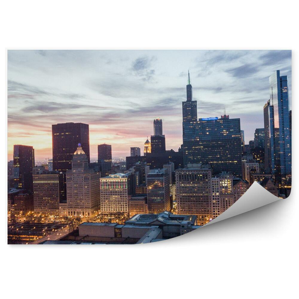 Fototapet vintage Zgârie-Nori Lumini Cer Nori Chicago